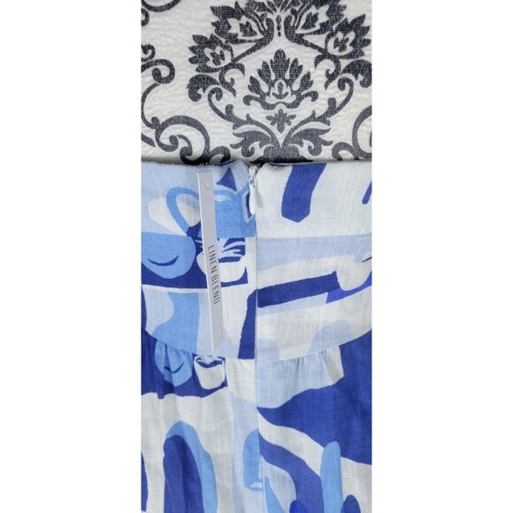 White Closet Elements Long Blue and White HalterNeck Dress LINEN SZ Medium - Picture 6 of 14